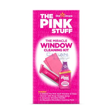 The Pink Stuff Window Cleaning Kit. комплект за почистване на прозорци с микрофибърни подложки и спрей с розов оцет. 850 мл