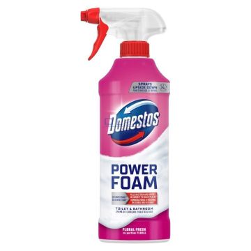 Domestos Пяна 435 мл Floral Fresh – розова бутилка с бял етикет и червен спрей, изглед отпред