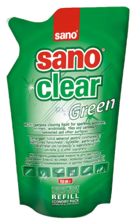 Сано Клир за стъкла пълнител зелен 750мл