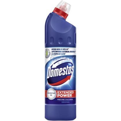 Domestos 750 мл Тъмно син Оригинал – гъст дезинфекциращ гел с червен капак, изглед отпред
