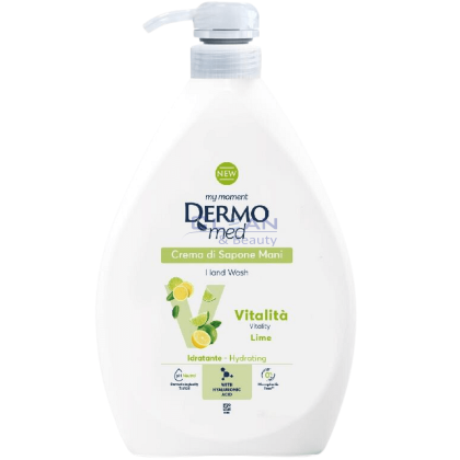 Dermomed Vitalita Lime 1 литър – крем сапун с аромат на лайм и хиалуронова киселина, бутилка 1 л, изглед отпред