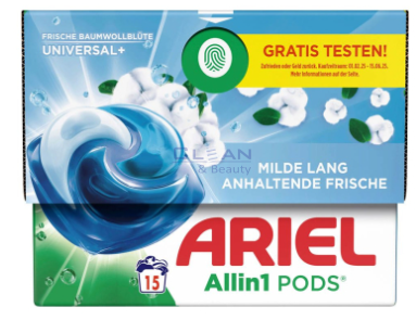 ARIEL 3в1 КАПСУЛИ UNIVERSAL + FRISCHE BAUMWOLLBLUTE + 15бр