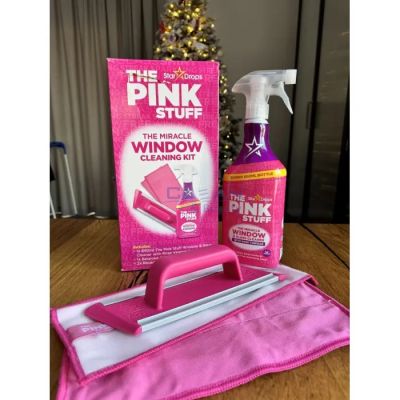 The Pink Stuff Window Cleaning Kit. комплект за почистване на прозорци с микрофибърни подложки и спрей с розов оцет. 850 мл