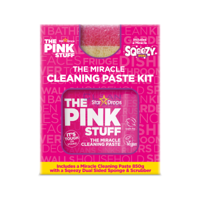 The Pink Stuff Miracle Cleaning Paste Kit. комплект с почистваща паста 850 г и двустранна гъба Squeezy Dual в кутия