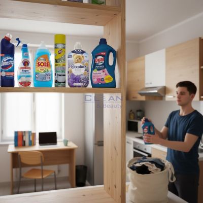 Комплект „Студентски живот“ – гел за пране DUAL POWER, омекотител Coccolino, Domestos дезинфектант, Chante Clair за баня, Sole веро и Xanto пяна за кухня